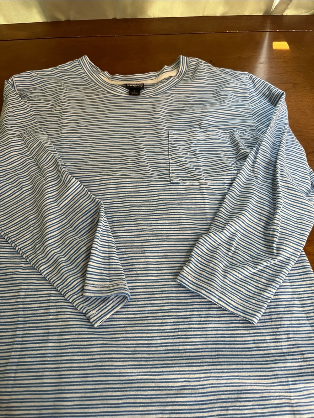 Patagonia Blue & White Striped Long-Sleeve Pocket Tee Small